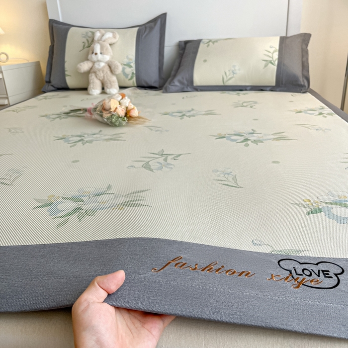 91家纺网 家纺一手货源 找家纺 阿亮家居 2025新款印花冰藤席系列 花韵