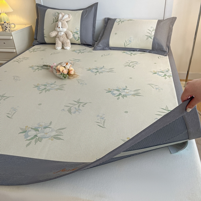 91家纺网 家纺一手货源 找家纺 阿亮家居 2025新款印花冰藤席系列 花韵