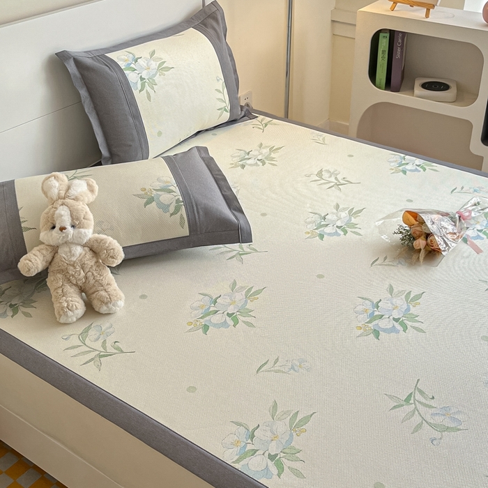 91家纺网 家纺一手货源 找家纺 阿亮家居 2025新款印花冰藤席系列 花韵