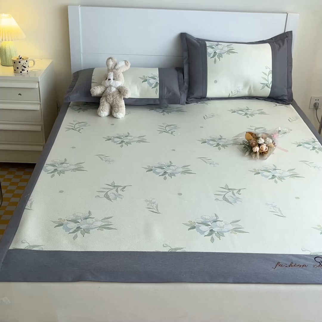 91家纺网 家纺一手货源 找家纺 阿亮家居 2025新款印花冰藤席系列 花韵