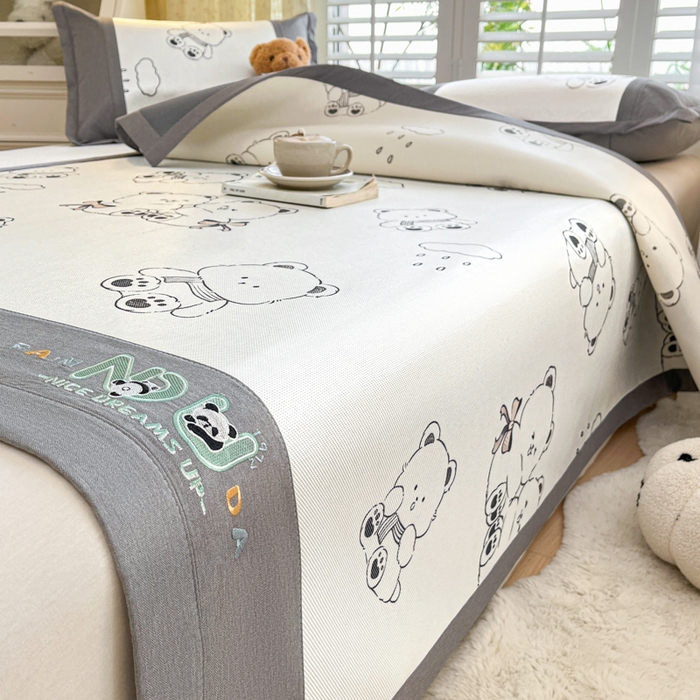 91家纺网 家纺一手货源 找家纺 阿亮家居 2025新款印花冰藤席系列 快乐熊