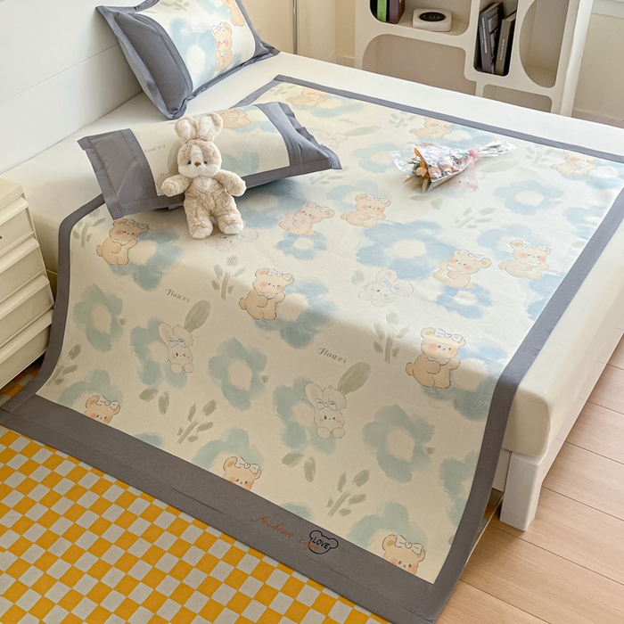 91家纺网 家纺一手货源 找家纺 阿亮家居 2025新款印花冰藤席系列 萌组合