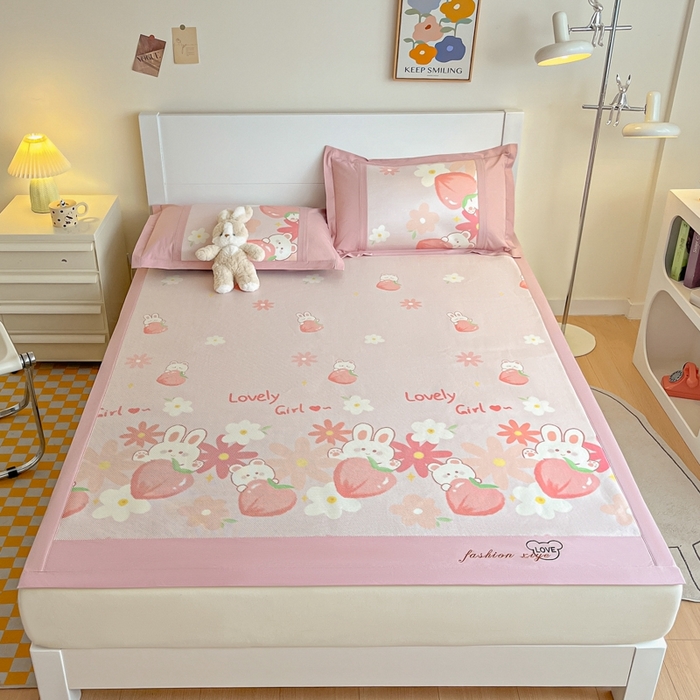 阿亮家居 2025新款印花冰藤席系列 兔粉