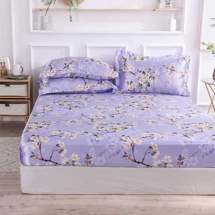 91家纺网 家纺一手货源 找家纺 经年 2025新款丝绸印花冰丝四件套-单床笠 紫色迷情