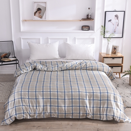 经年 2025新款条纹丝绸冰丝四件套-单被套 灰蓝方格