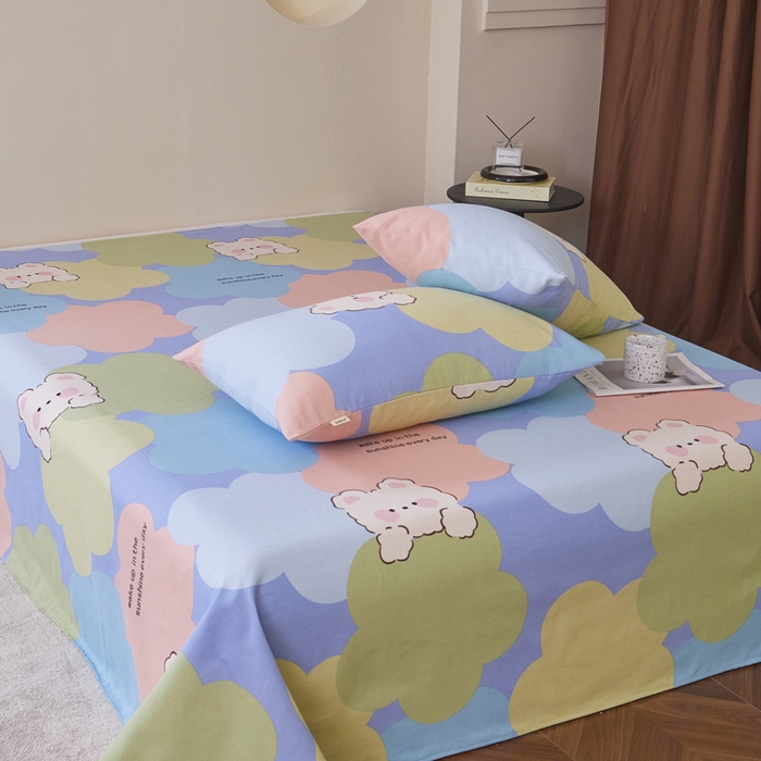 91家纺网 家纺一手货源 找家纺 绒艺席业 2025新款简约原棉印花老粗布床单 春日蜜糖