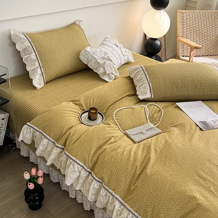 91家纺网 家纺一手货源 找家纺 沐纯家居 2025新款法式小碎花床盖四件套 金絮