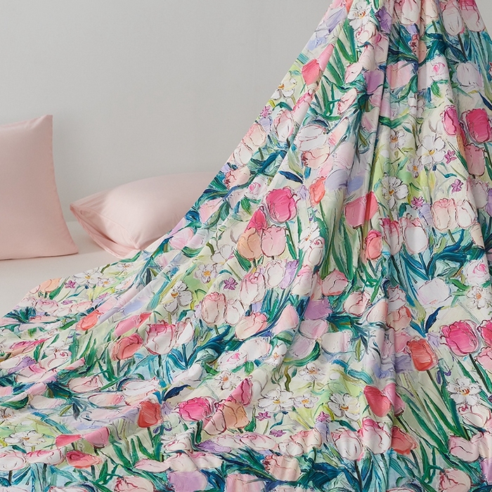 91家纺网 家纺一手货源 找家纺 缔锦家纺 2025新款凉感丝印花夏被 田园拾趣