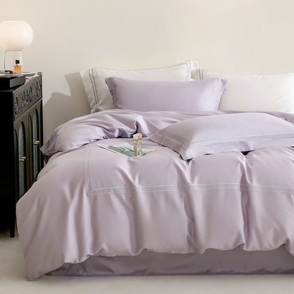 121  2025新款长绒棉纯棉高支高密贡缎刺绣四件套 柔雾紫