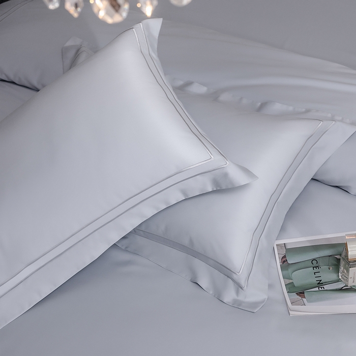 91家纺网 家纺一手货源 找家纺 121  2025新款长绒棉纯棉高支高密贡缎刺绣四件套 冰川蓝