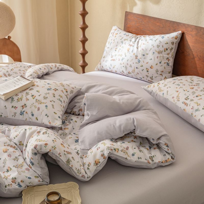 91家纺网 家纺一手货源 找家纺 2025新款40s全棉双层纱圆角吊边款四件套 春色满园-紫