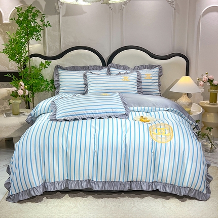 经年 2025新款水洗真丝韩版四件套浅夏系列 浅夏-蓝灰