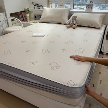 丝羽坊 2025新款小版印花冰丝凉席冰丝席碳光冰丝凉席-床笠款 赫比熊