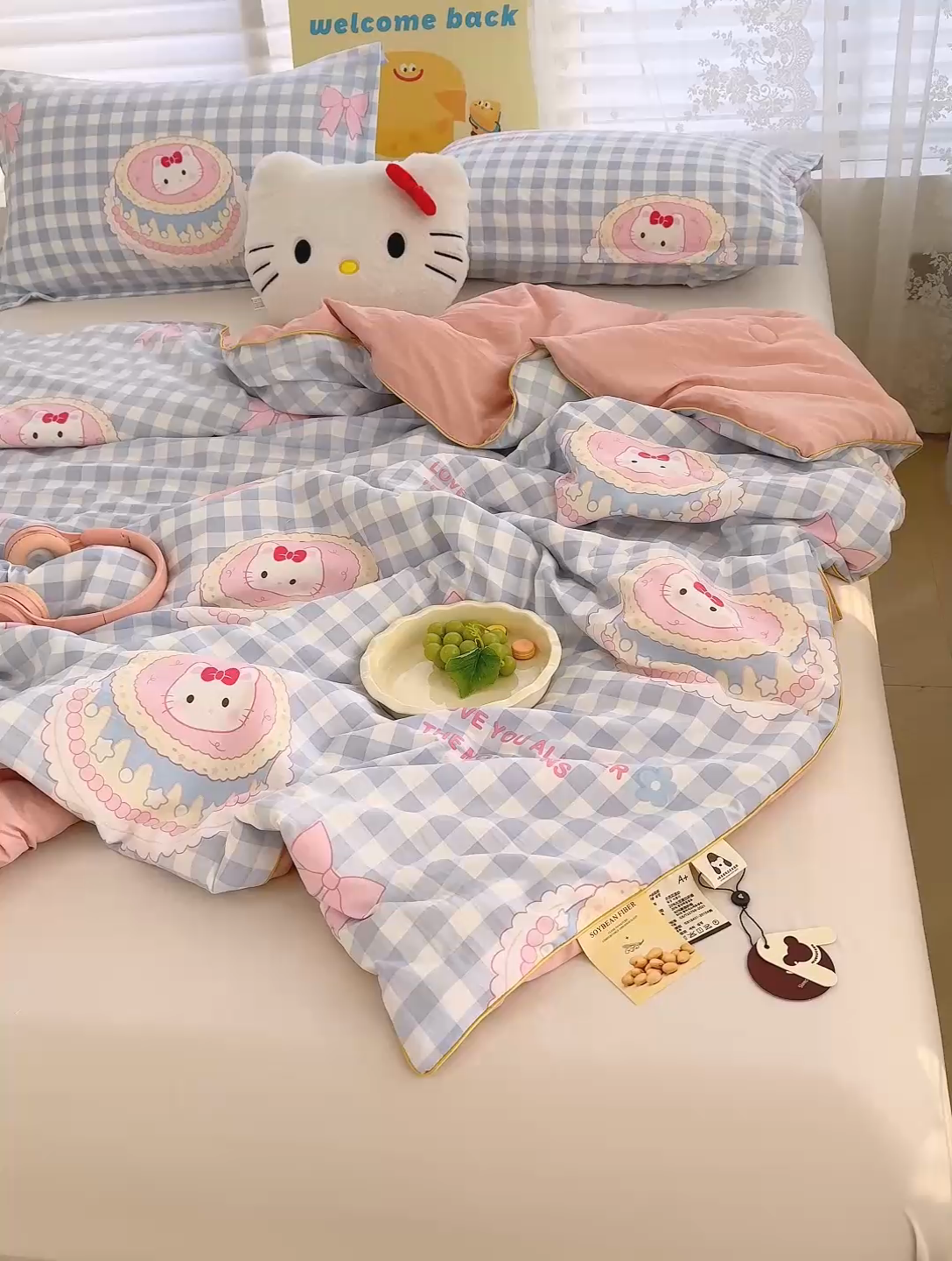 91家纺网 家纺一手货源 找家纺 星巴k家纺 2025新款A类水洗双层纱大豆纤维夏被夏凉被空调被 蛋糕猫