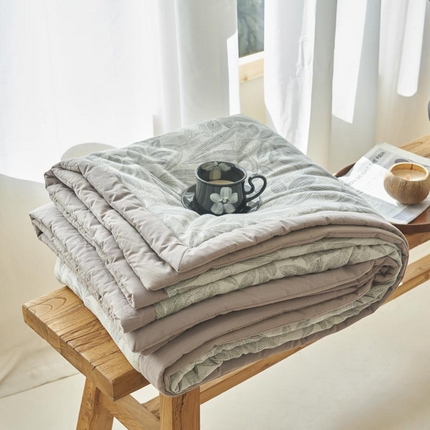 寐绸家纺 2025新款纯棉水洗棉三层暗香提花大豆纤维夏被四件套 暗香-浅灰