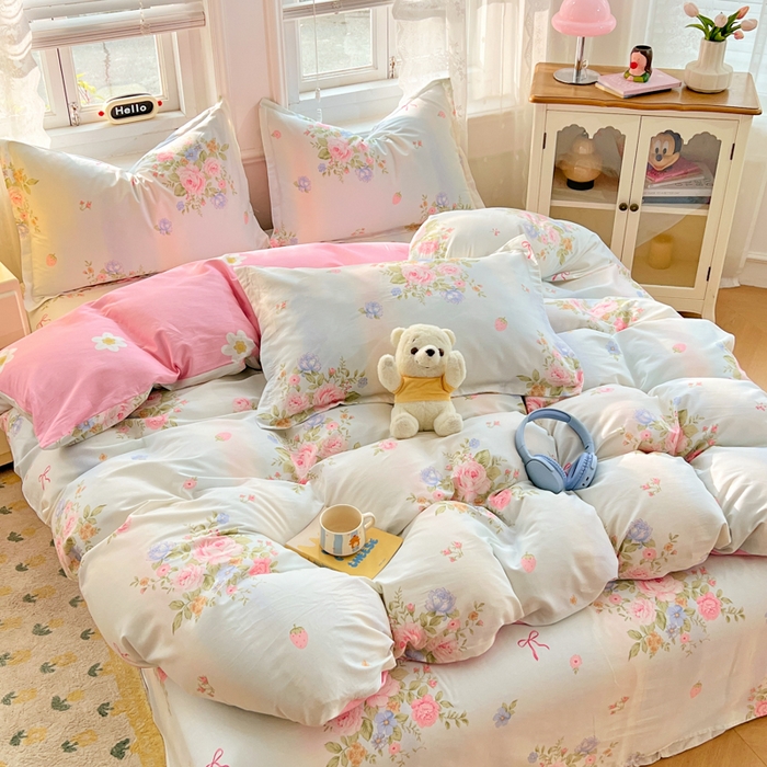 91家纺网 家纺一手货源 找家纺 世爵 2025新款全棉印花小清新套件系列-四件套 繁花