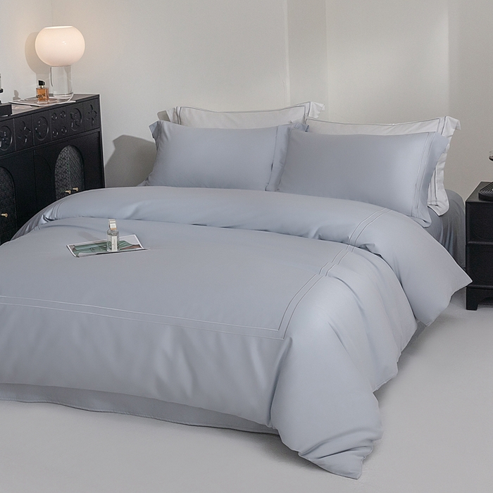 91家纺网 家纺一手货源 找家纺 121  2025新款长绒棉纯棉高支高密贡缎刺绣四件套 冰川蓝