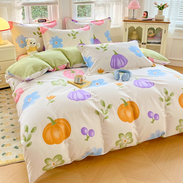 91家纺网 家纺一手货源 找家纺 世爵 2025新款全棉印花小清新套件系列-四件套 南瓜派