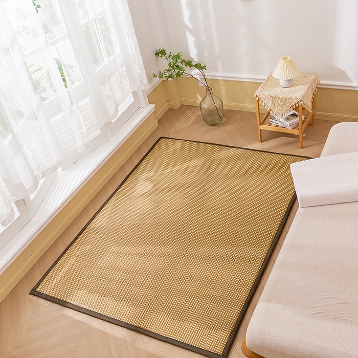 91家纺网 家纺一手货源 找家纺 2025新款包边工艺凉感冰藤地铺睡垫系列凉席地垫 白玉藤