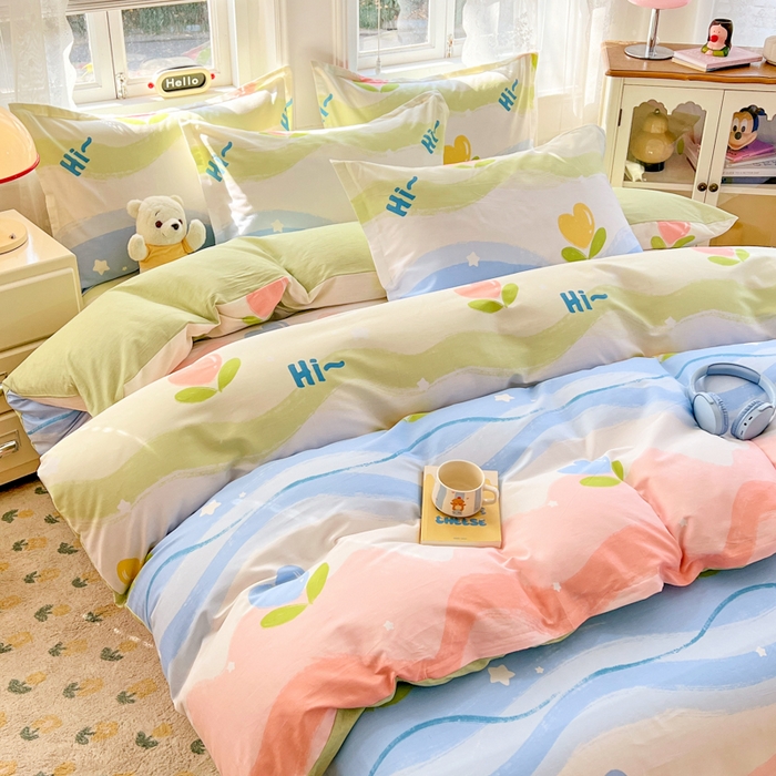 91家纺网 家纺一手货源 找家纺 世爵 2025新款全棉印花小清新套件系列-四件套 天使之心