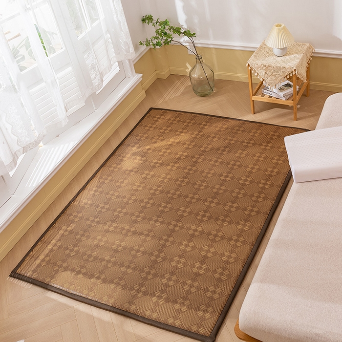 91家纺网 家纺一手货源 找家纺 2025新款包边工艺凉感冰藤地铺睡垫系列凉席地垫 九宫格