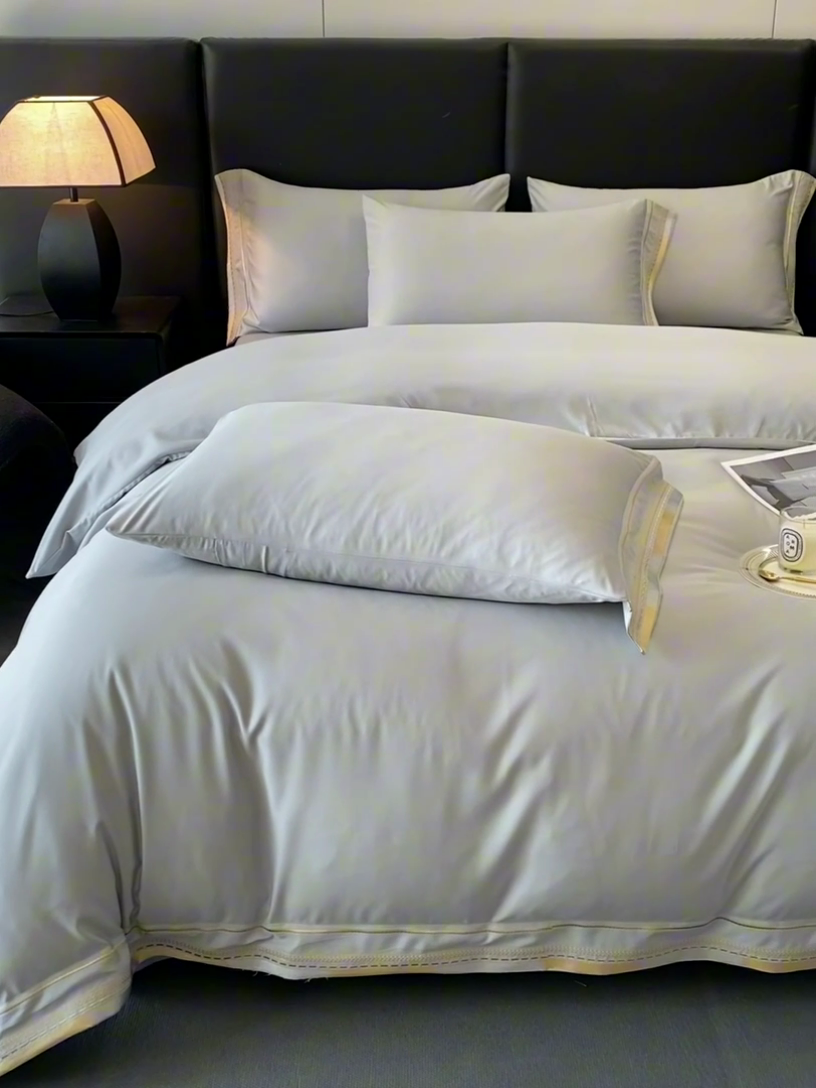 91家纺网 家纺一手货源 找家纺 金阳光家纺 2025新款莱赛尔天丝刺绣四件套 浅灰