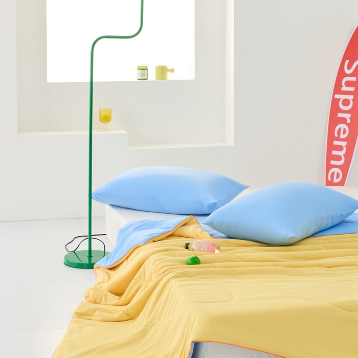 91家纺网 家纺一手货源 找家纺 LADYCOCO可可家居 2025新款多巴胺色系凉感夏被 橙子海洋（橙黄+蓝色）