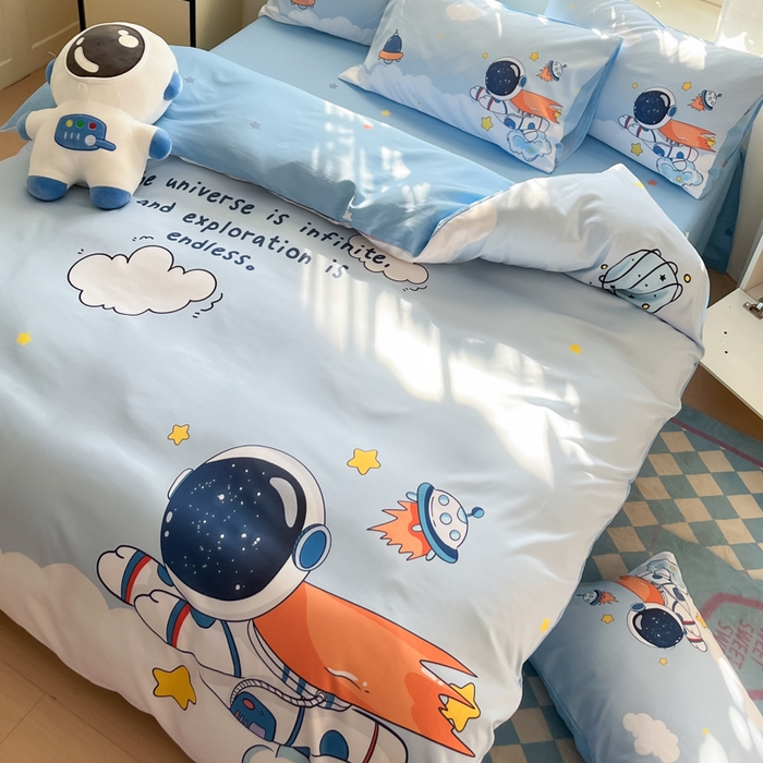 91家纺网 家纺一手货源 找家纺 博雅 2025新款纯棉宇航员四件套 飞船宇航员