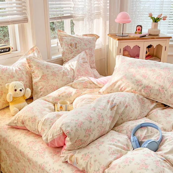 91家纺网 家纺一手货源 找家纺 世爵 2025新款全棉印花小清新套件系列-四件套 护花使者