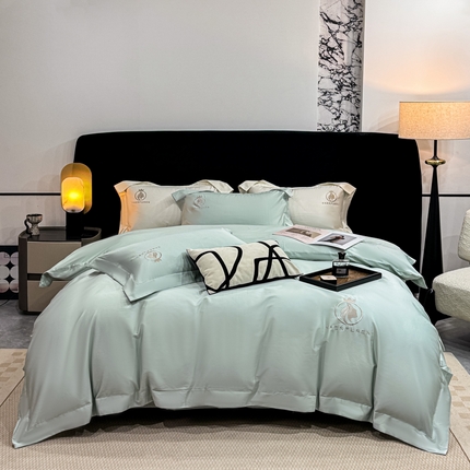 沃尔居 2025新款亲肤舒适全棉纯棉绣花系列四件套 萨尔夫人-天青色