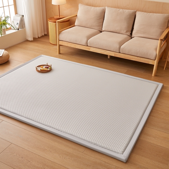 91家纺网 家纺一手货源 找家纺 2025新款包边工艺凉感冰藤地铺睡垫系列凉席地垫 凉豆豆灰