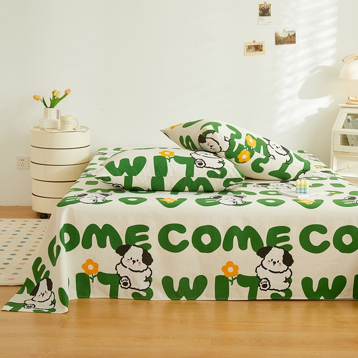 91家纺网 家纺一手货源 找家纺 绒艺席业 2025新款简约原棉印花老粗布床单 皮皮狗