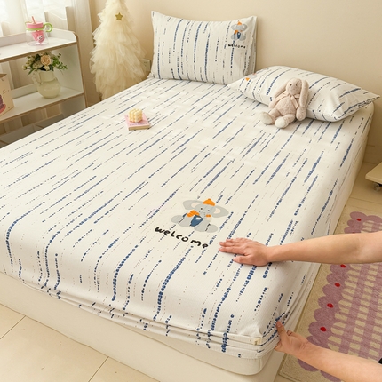 91家纺网 家纺一手货源 找家纺 （总）沐辰 2025春夏新款A类全棉纯棉老粗布烫画单品床笠 床笠单件