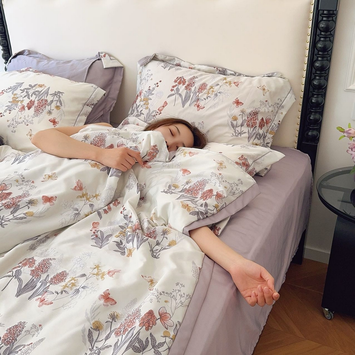 91家纺网 家纺一手货源 找家纺 兜米家居 2025新款水洗天丝夏被四件套 花香