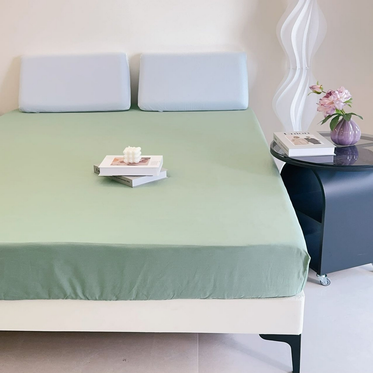 91家纺网 家纺一手货源 找家纺 兜米家居 2025新款纯色全棉床笠 松林绿