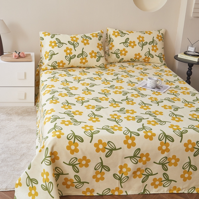 91家纺网 家纺一手货源 找家纺 绒艺席业 2025新款简约原棉印花老粗布床单 猫爪草