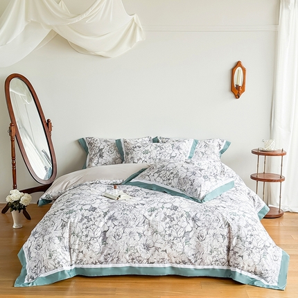 91家纺网 家纺一手货源 找家纺 （总）巧玲珑 2025新款60支A类进口数码印花美式双拼四季款长绒棉四件套