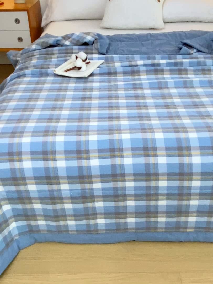 91家纺网 家纺一手货源 找家纺 牛牛家纺 2025新款色织水洗棉花被 简格-兰