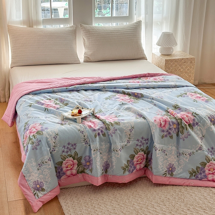 91家纺网 家纺一手货源 找家纺 瑜珠 2025新款A类双面全棉印花夏被夏凉被纯棉空调被 倾城兰