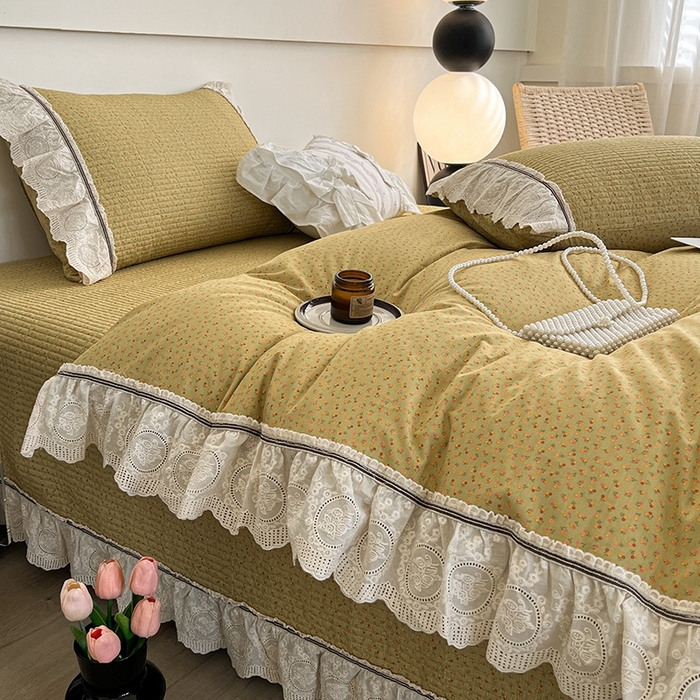 91家纺网 家纺一手货源 找家纺 沐纯家居 2025新款法式小碎花床盖四件套 金絮