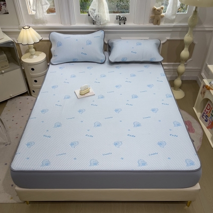 孩子王家纺 2025新款冰丝席提花冰豆豆床单床笠-抱抱龙系列 抱抱龙-天空蓝床笠