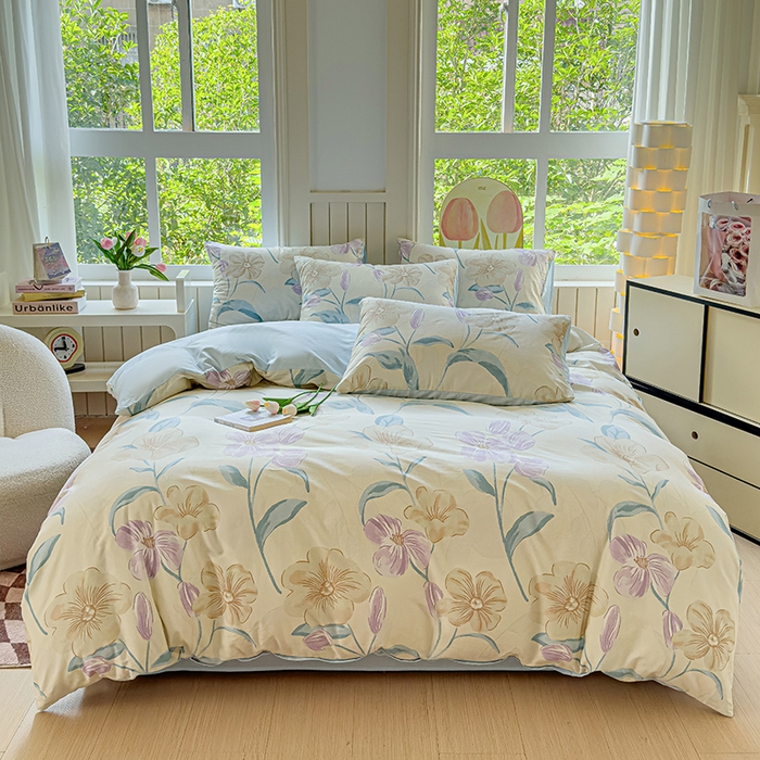 91家纺网 家纺一手货源 找家纺 澳梵家居 2025新款小清新全棉印花四件套 沁园