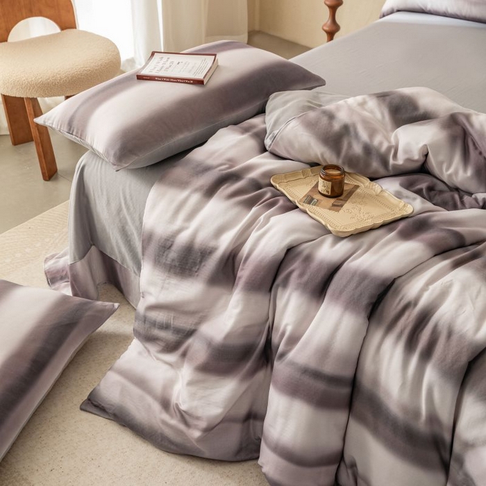 91家纺网 家纺一手货源 找家纺 2025新款40s全棉双层纱圆角吊边款四件套 流年-咖