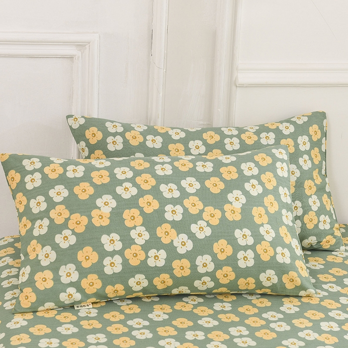 91家纺网 家纺一手货源 找家纺 红日子纺织品 2025新款直播热卖原棉提花锻条老粗布印花床单三件套 繁花-绿