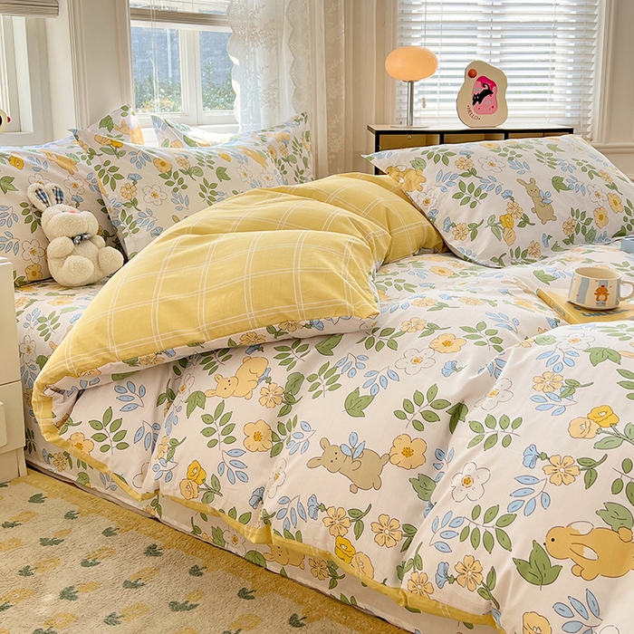 91家纺网 家纺一手货源 找家纺 世爵 2025新款全棉印花小清新单品系列-单被套 云萌小兔