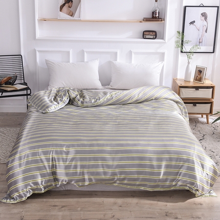 经年 2025新款条纹丝绸冰丝四件套-单被套 灰绿细条