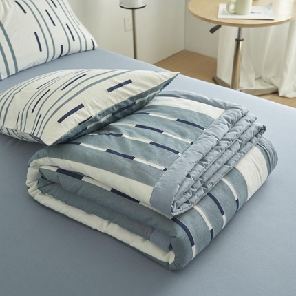 寐绸家纺 2025新款纯棉水洗棉三层简爱提花大豆纤维夏被四件套 简爱夏被-浅蓝