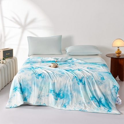 缔锦家纺 2025新款凉感丝印花夏被 蝶恋-海盐兰