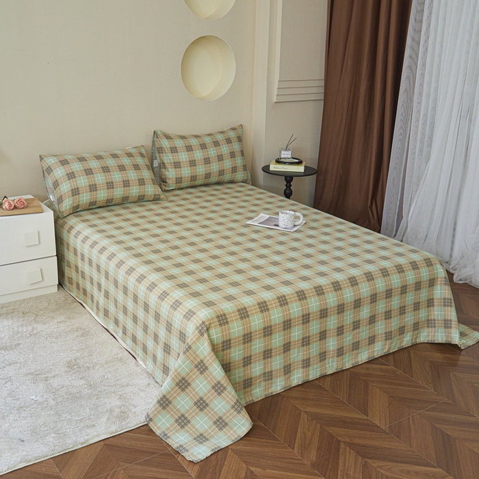 91家纺网 家纺一手货源 找家纺 绒艺席业 2025新款简约原棉印花老粗布床单 简兮绿