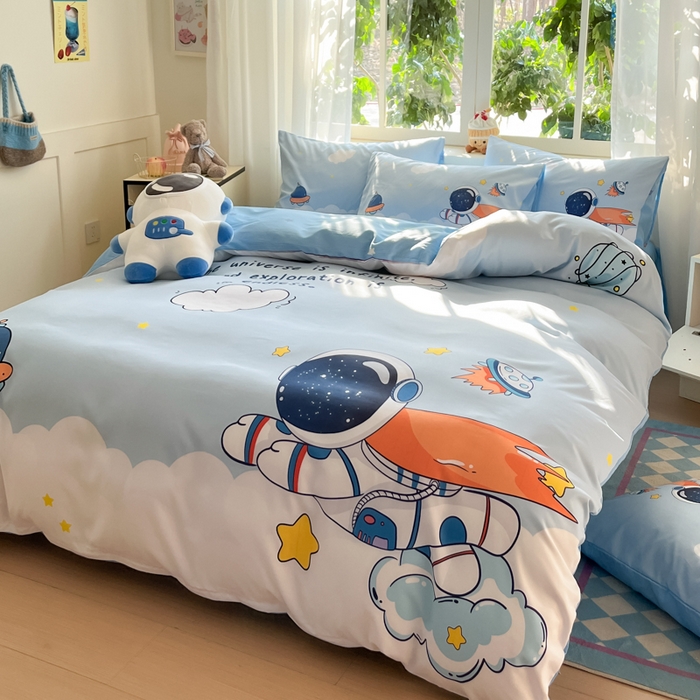 91家纺网 家纺一手货源 找家纺 博雅 2025新款纯棉宇航员四件套 飞船宇航员